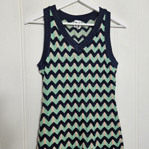 M Missoni Mint Chevron Sleeveless Sweater Dress Italy Size 10 A-Line Knit - Picture 3 of 16